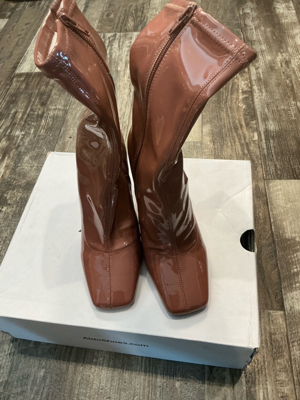 Aldo Glossy Mid-Calf Block Heel Boots in Chestnut Pink Size 6.5 - Picture 10 of 16